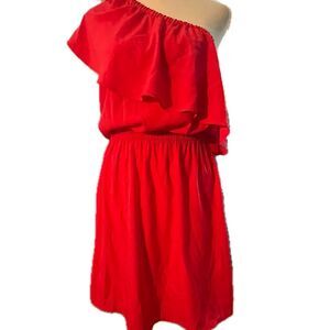 Express One-Shoulder Ruffle Midi Dress Red Small